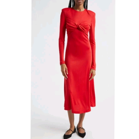 Farm Rio Red Twisted Cup Midi Dress - Picture 1 of 8